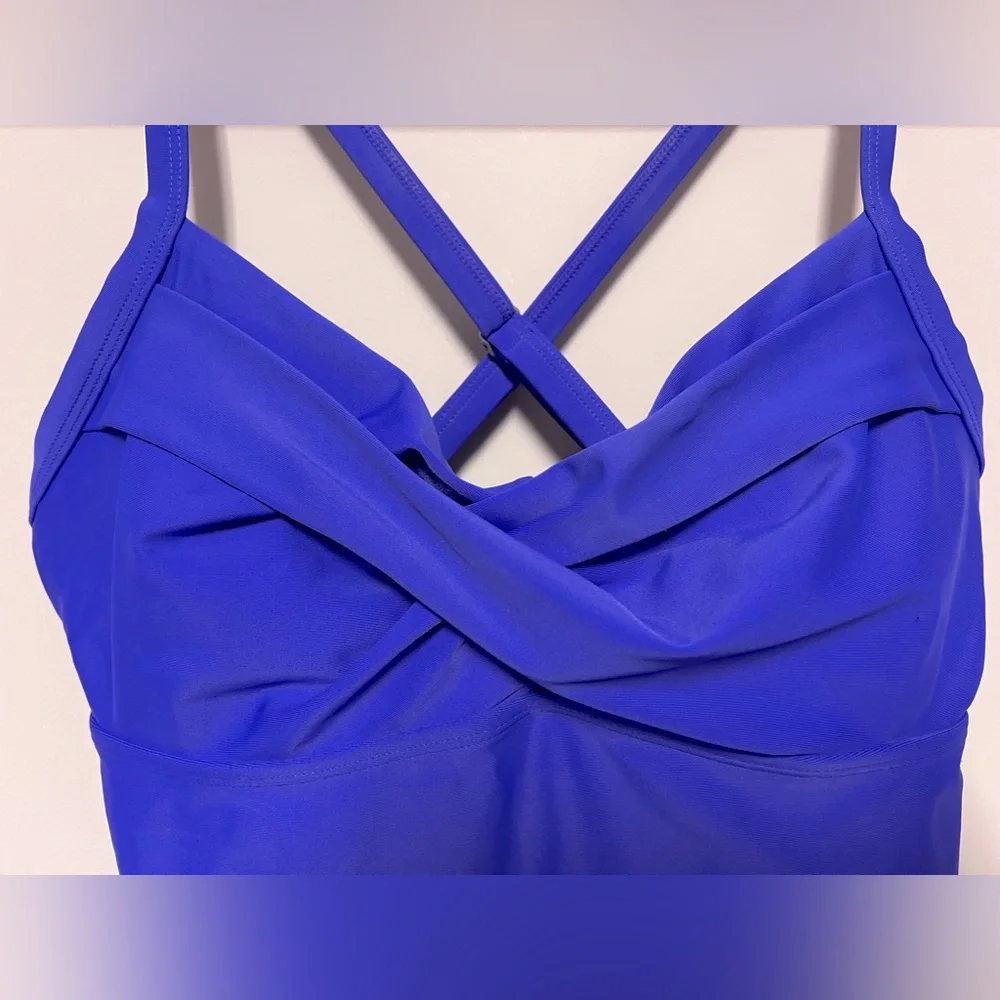 ATHLETA Twister TANKINI Top SWIM WEAR Blue 32 D/DD